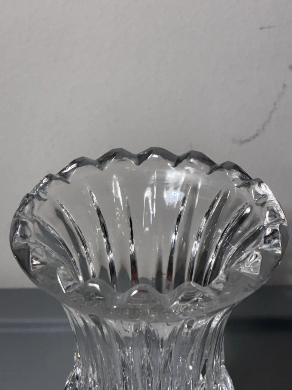 Vintage Cut Crystal Footed Bud Vase Sawtooth Rim 4.5” Pressed Glass - Picture 5 of 9